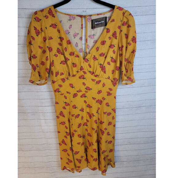 Reformation Dresses & Skirts - Reformation Marylu Gold Floral Mini Dress, sz 0